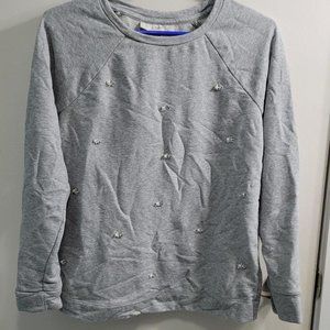 Small Loft Gray Embellished Pearl Rhinestone Sweater